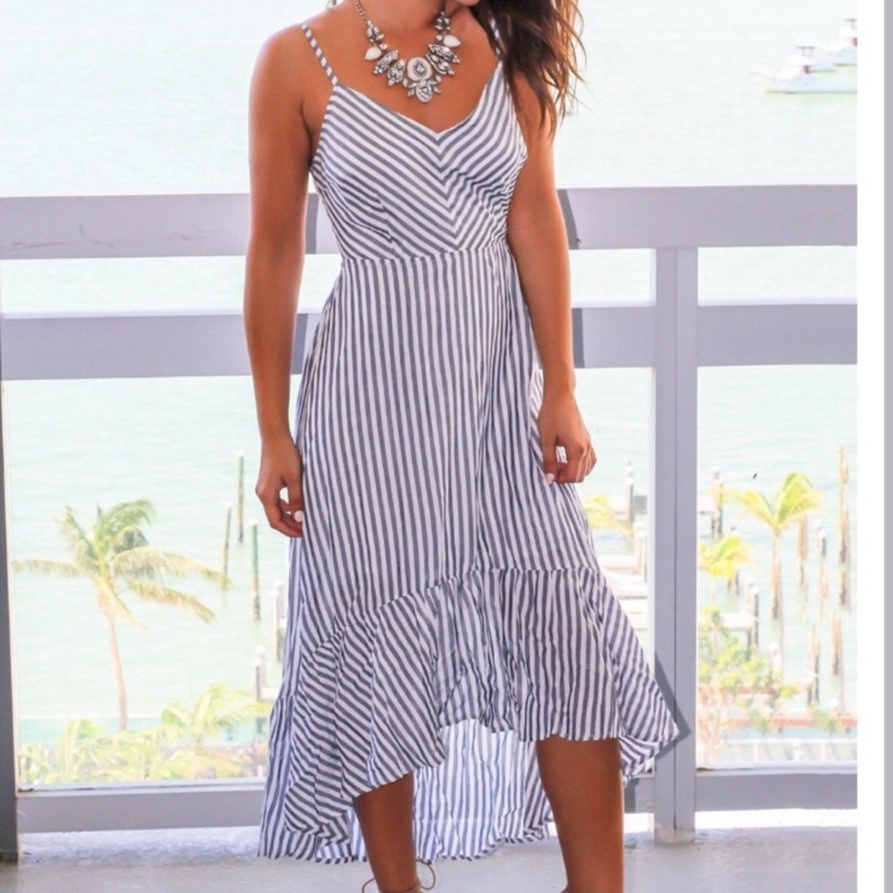 NWT Mustard Seed Ivory and Blue Striped Midi Dress